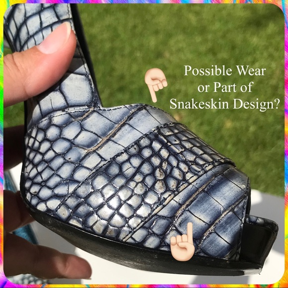 PELLE MODA Blue Gray Snakeskin Peep Toe Stiletto High Heels Pumps Size 8 M - Picture 13 of 14